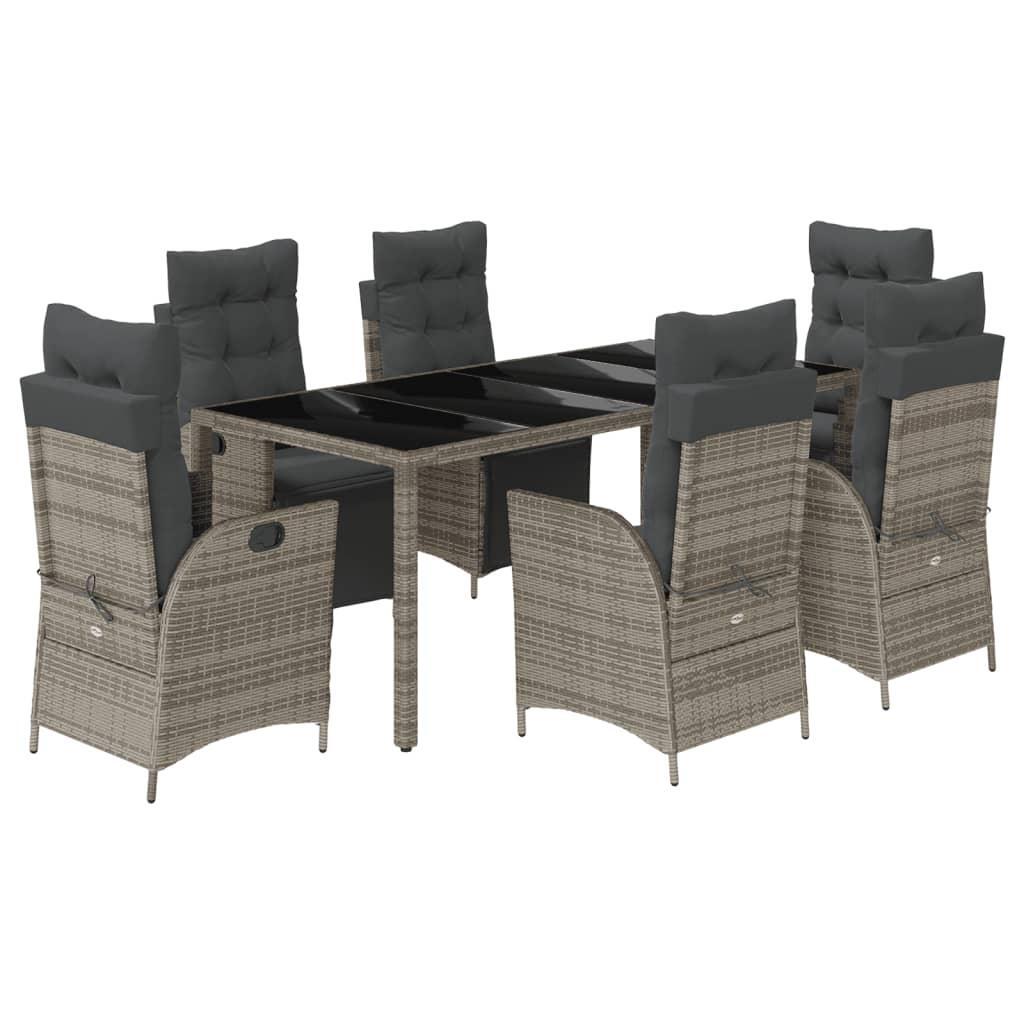 7 Piece Garden Dining Set with Cushions Grey Poly Rattan