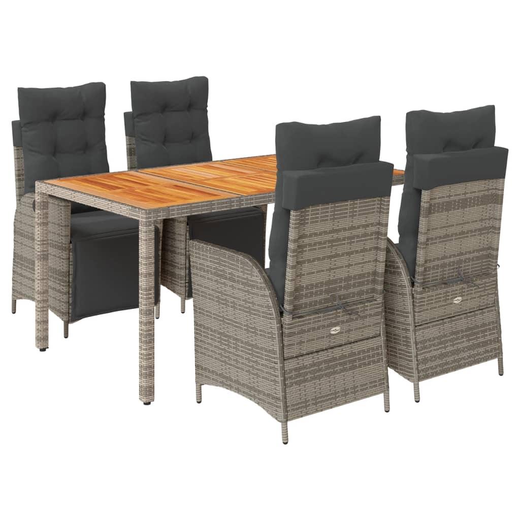 5 Piece Garden Dining Set with Cushions Grey Poly Rattan