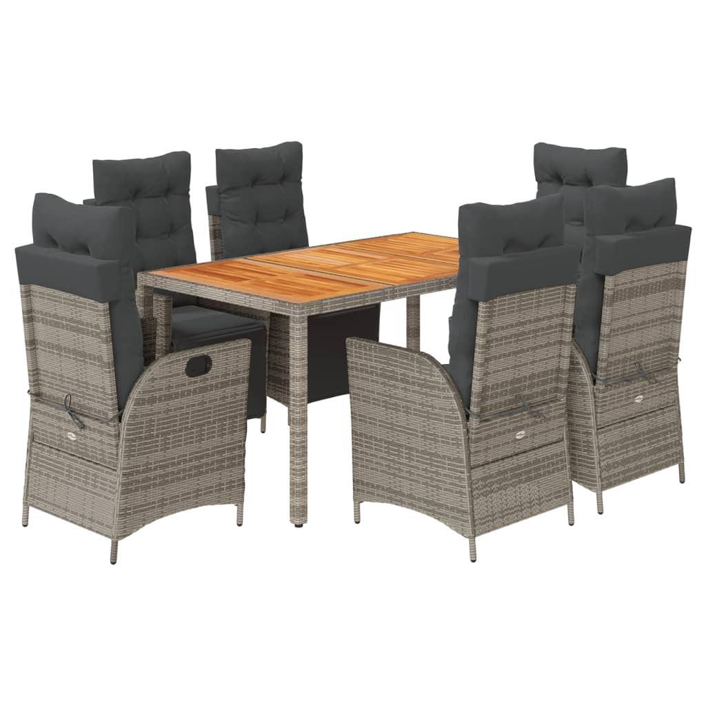 7 Piece Garden Dining Set with Cushions Grey Poly Rattan