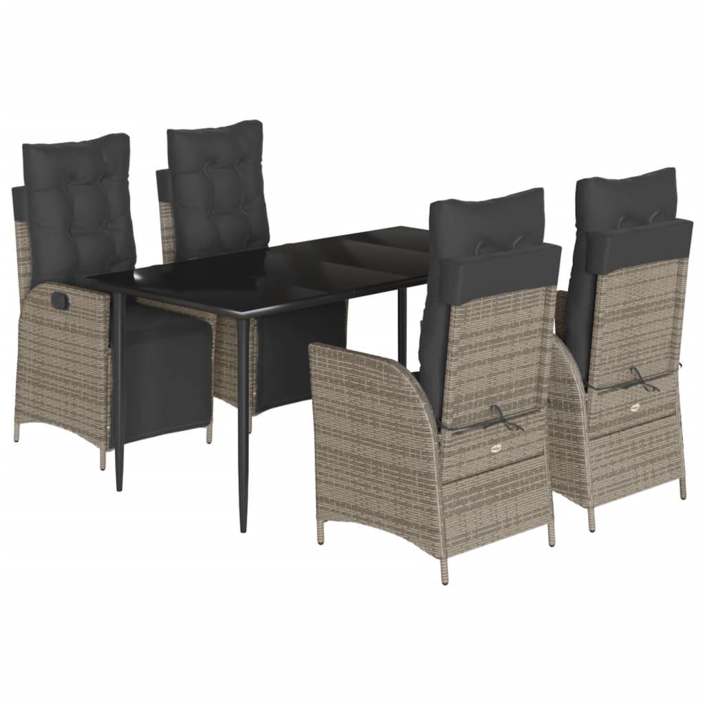 5 Piece Garden Dining Set with Cushions Grey Poly Rattan