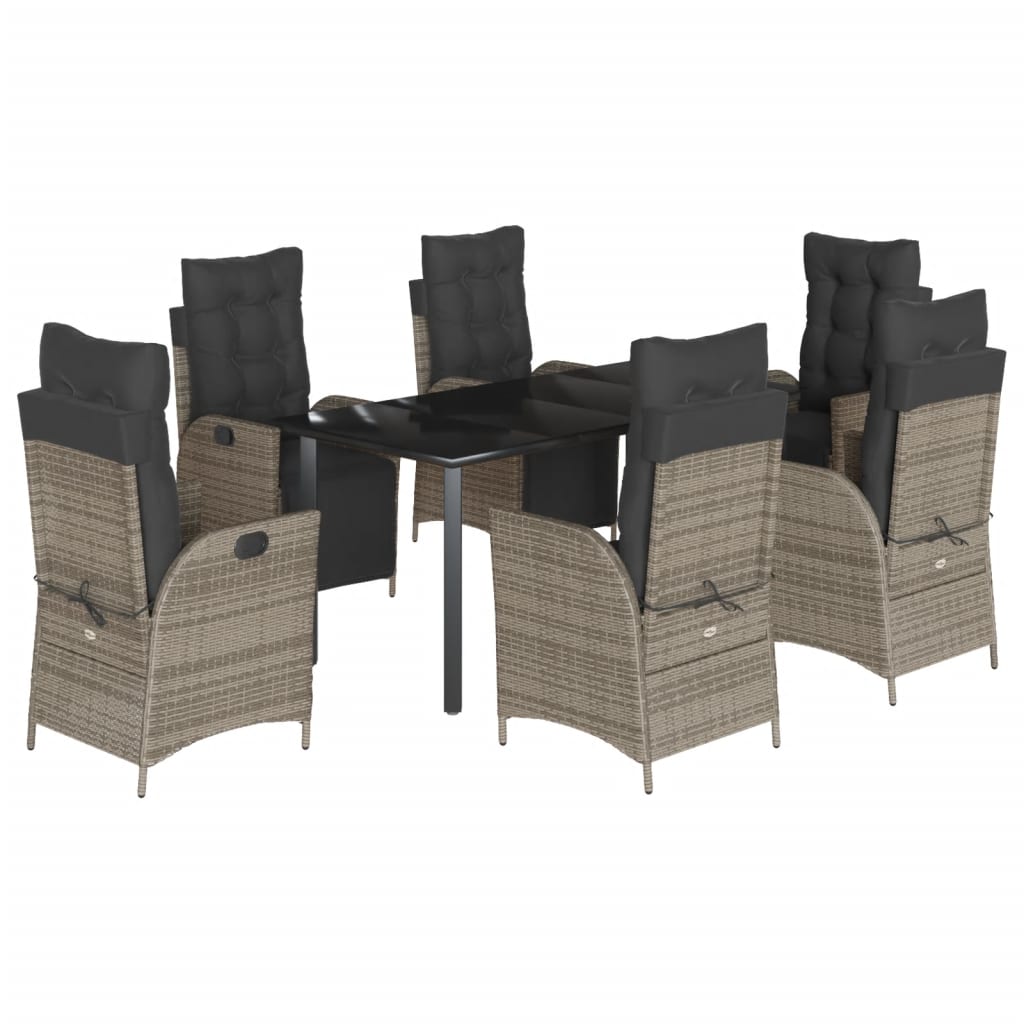 7 Piece Garden Dining Set with Cushions Grey Poly Rattan