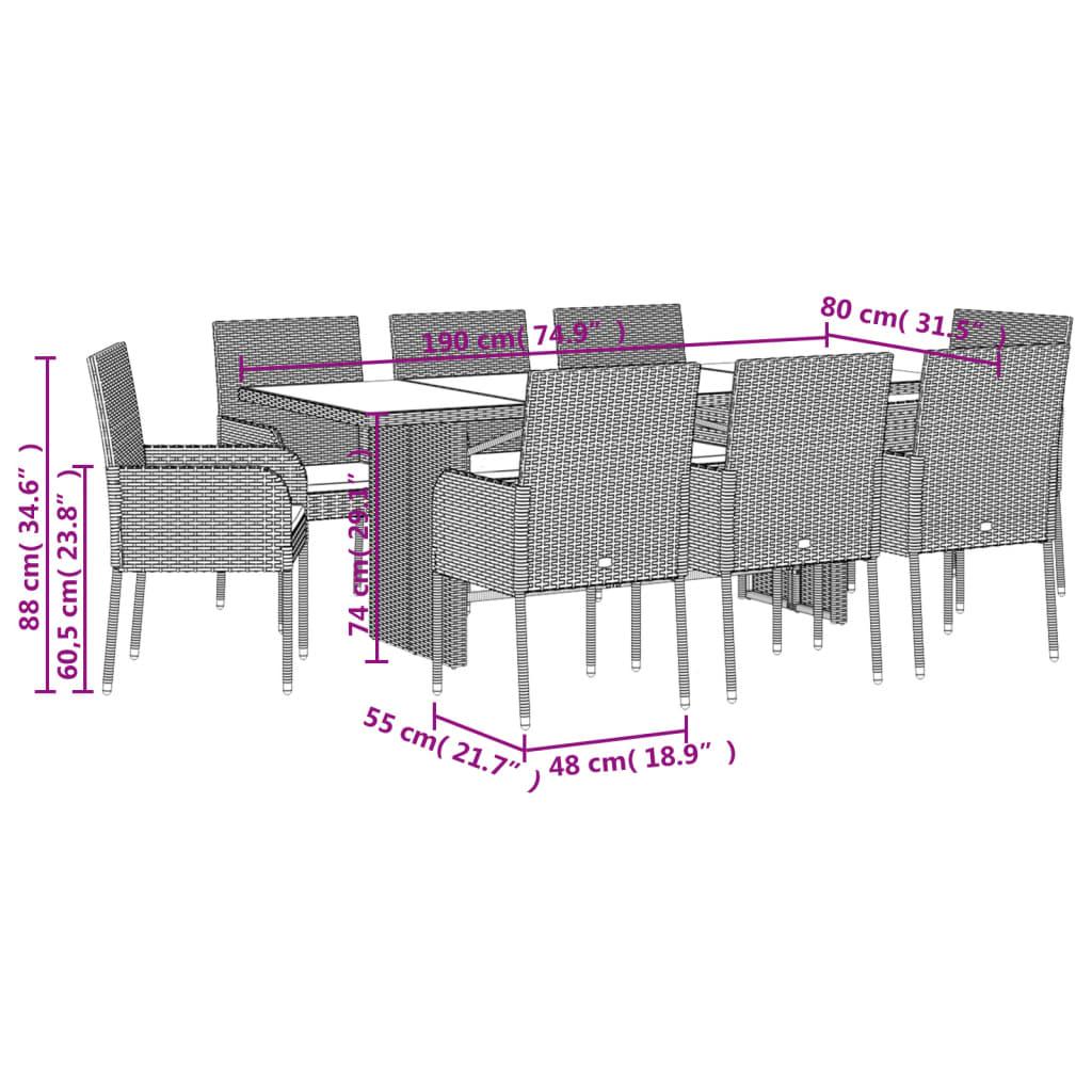 9 Piece Garden Dining Set with Cushions Black Poly Rattan