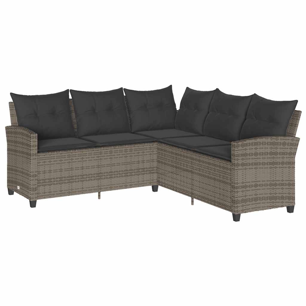 6 Piece Garden Sofa Set with Cushions L-shaped Grey Poly Rattan