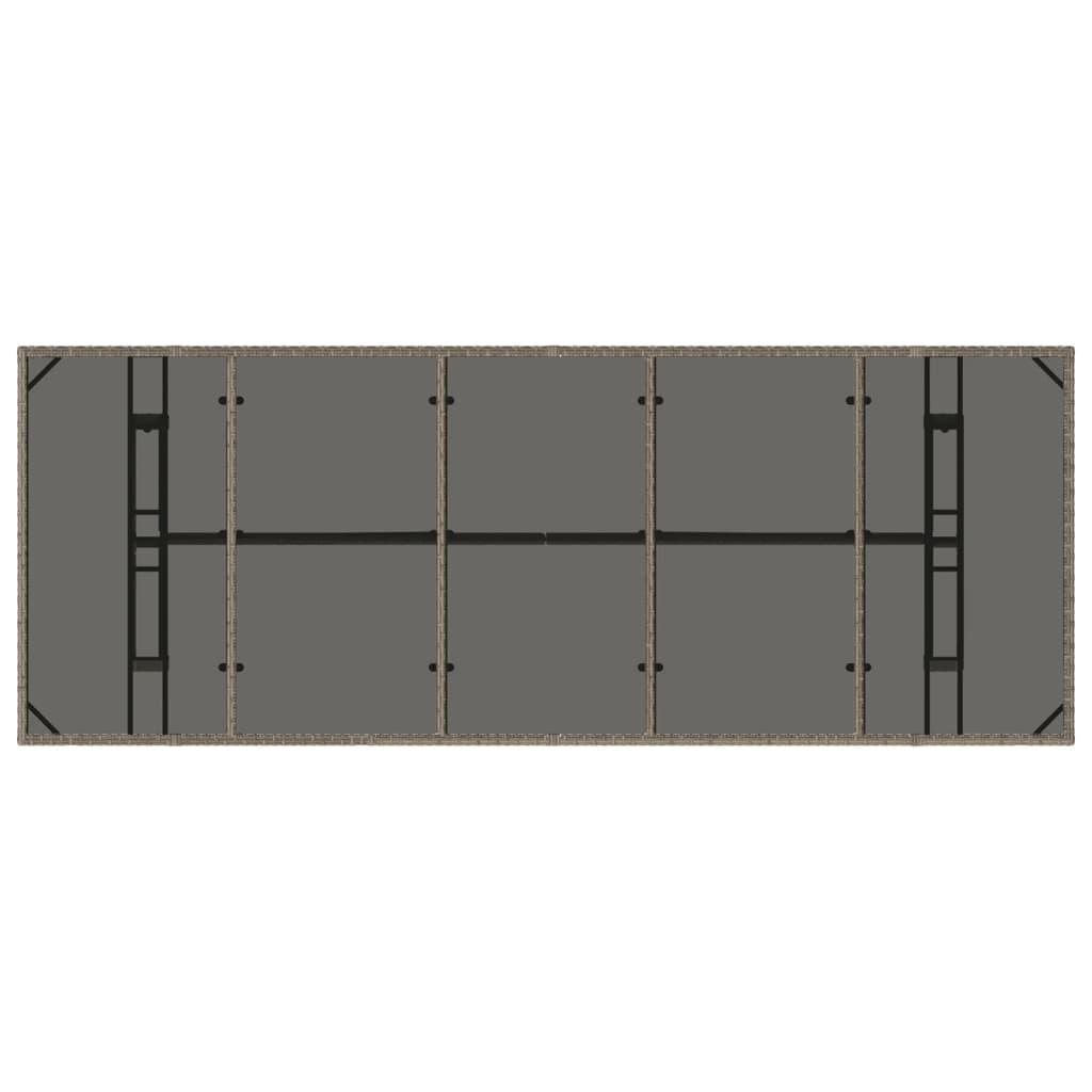 Garden Table with Glass Top Grey 240x90x75 cm Poly Rattan