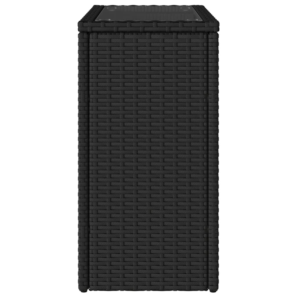 Garden Side Table with Glass Top Black 58x27.5x55 cm Poly Rattan