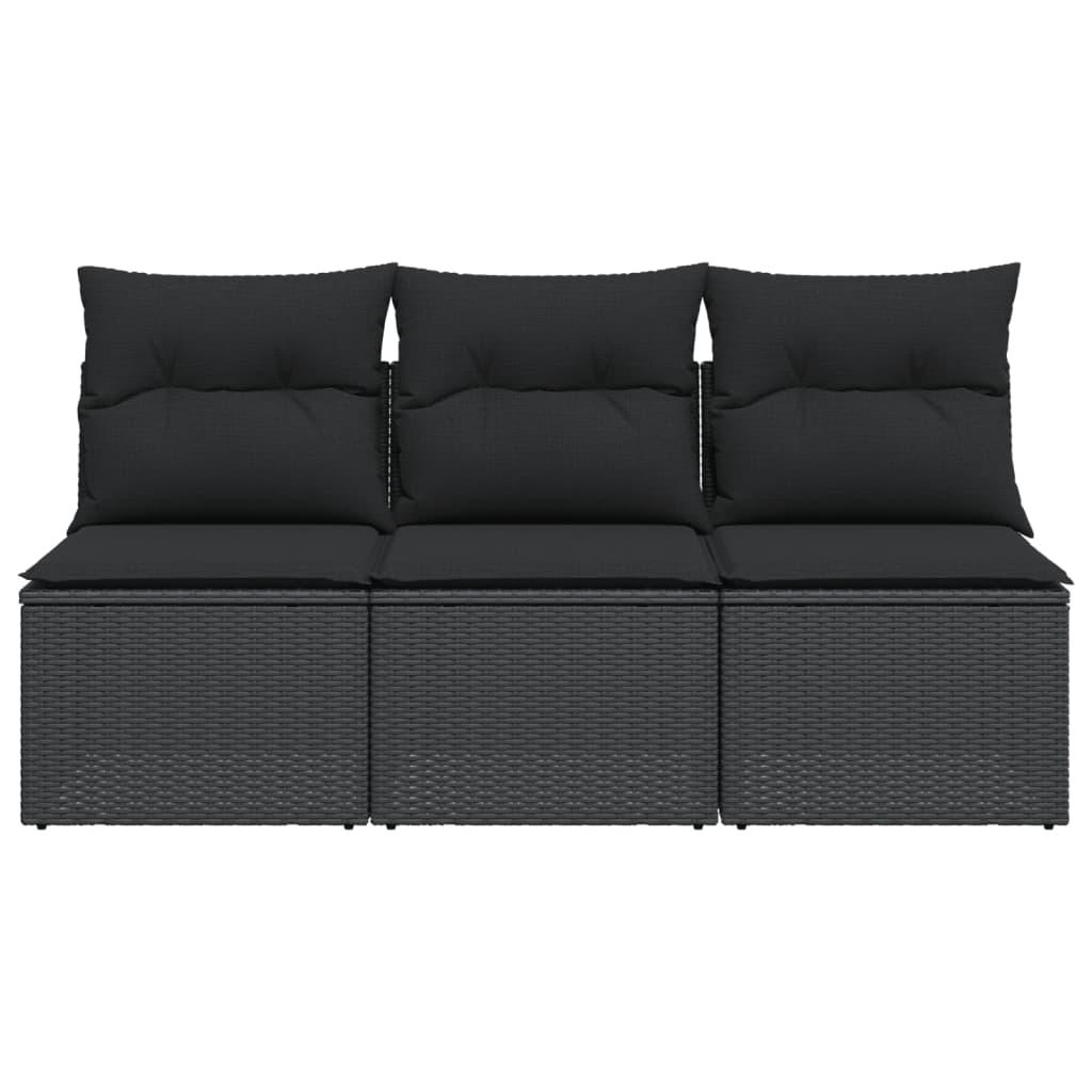 Garden Sofa with Cushions 3-Seater Black Poly Rattan