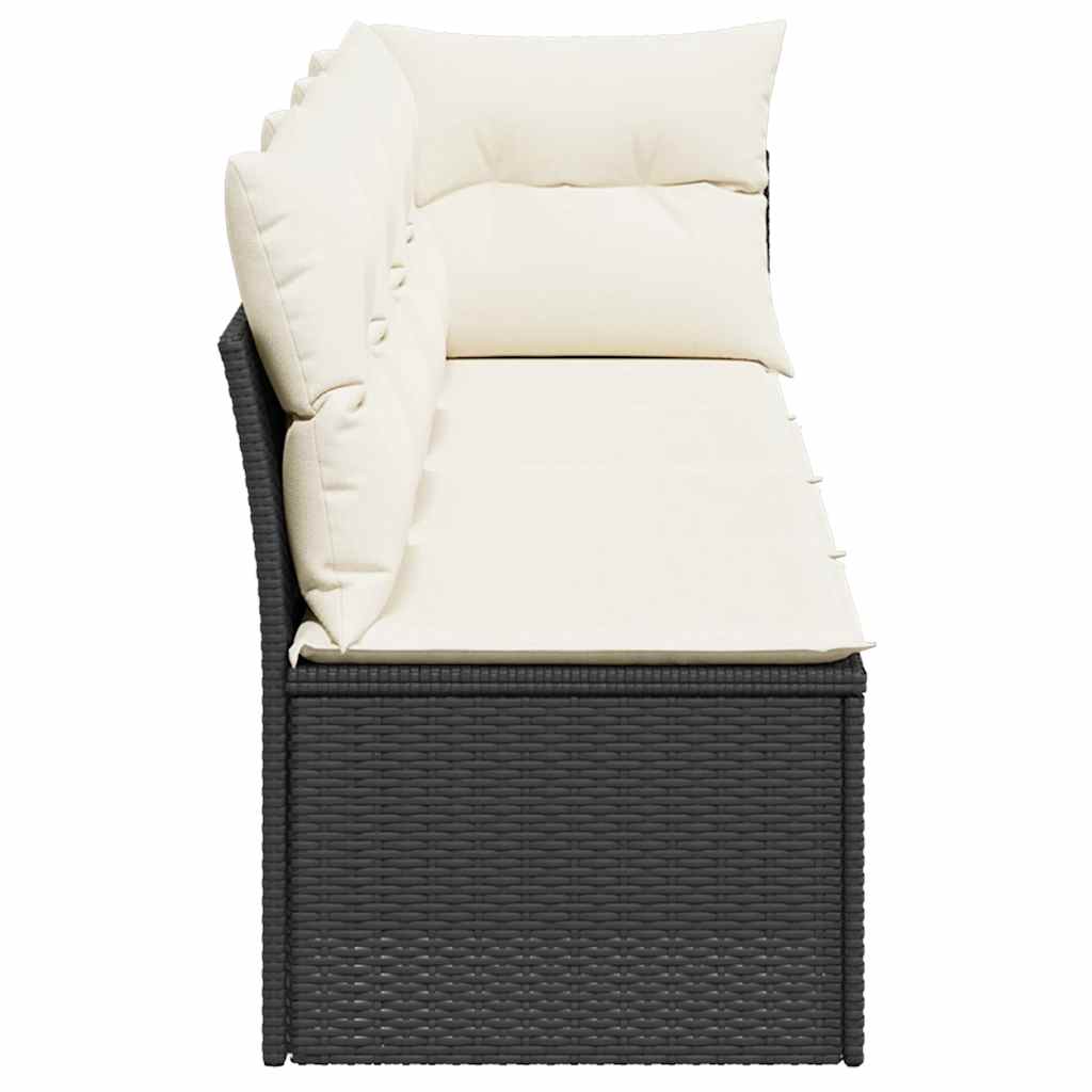 Garden Sofa with Cushions 4-Seater Black Poly Rattan