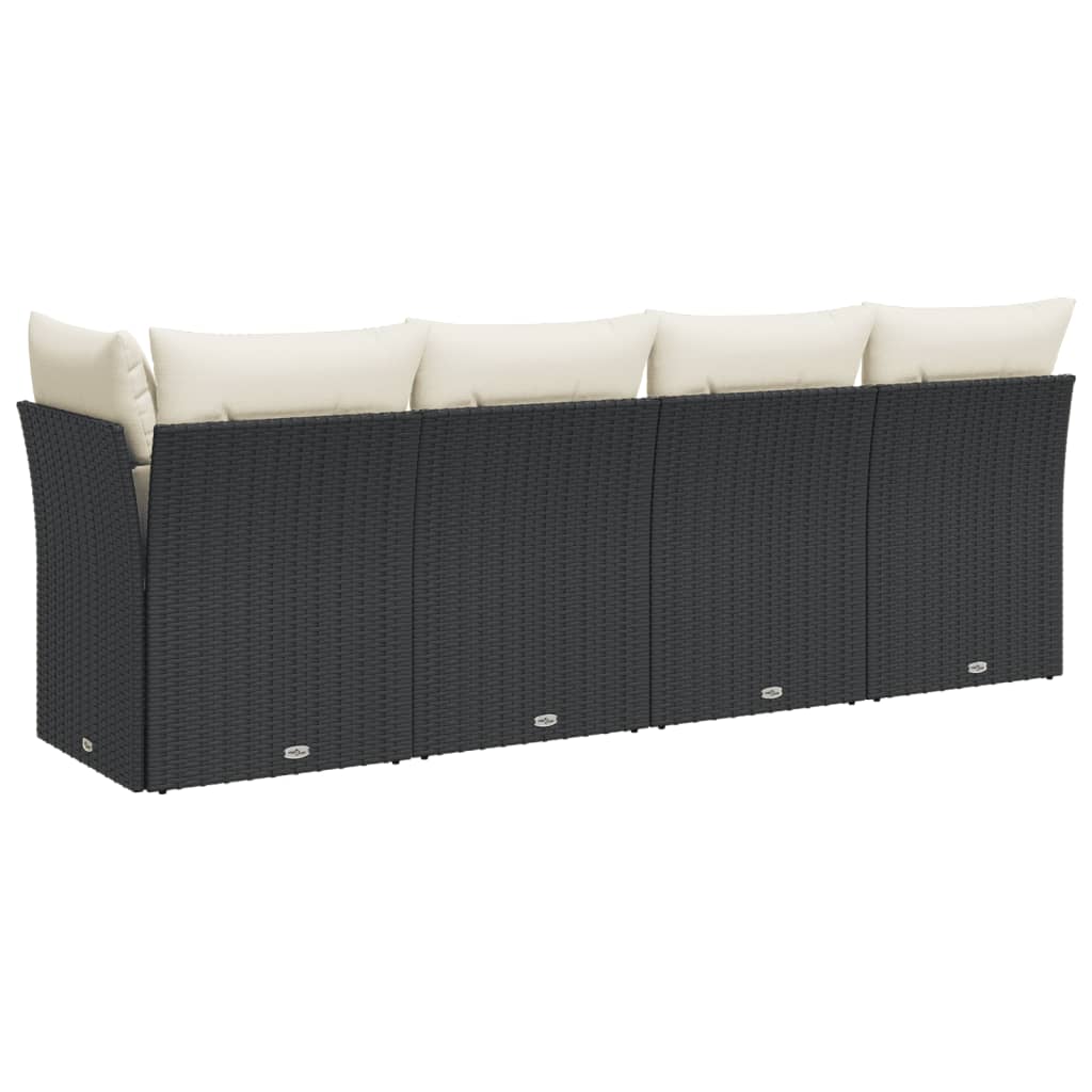 Garden Sofa with Cushions 4-Seater Black Poly Rattan