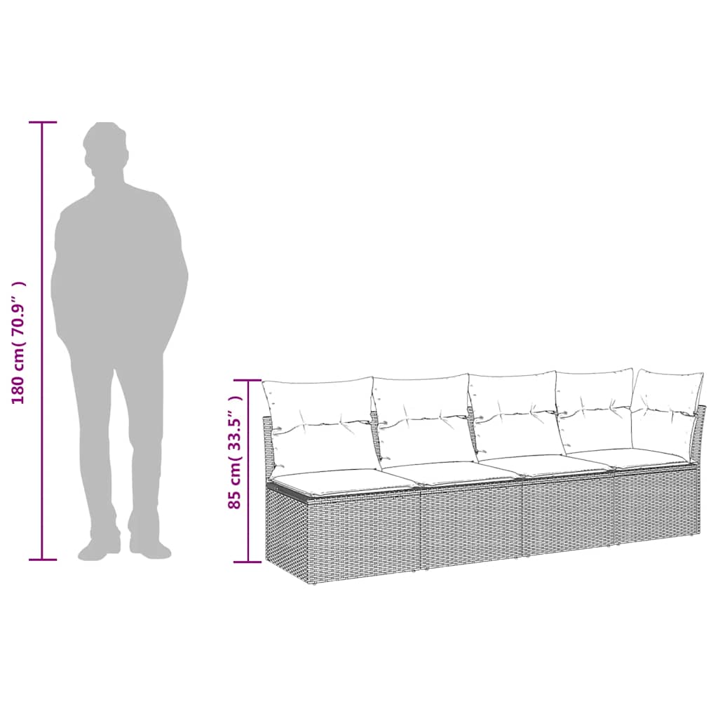 Garden Sofa with Cushions 4-Seater Black Poly Rattan