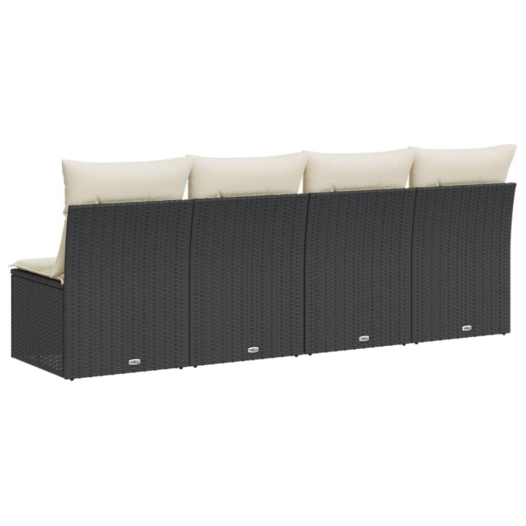 Garden Sofa with Cushions 4-Seater Black Poly Rattan