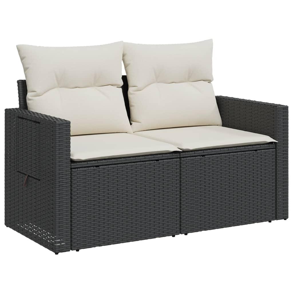 Garden Sofa with Cushions 2-Seater Black Poly Rattan