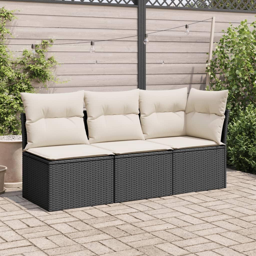 Garden Sofa with Cushions 3-Seater Black Poly Rattan
