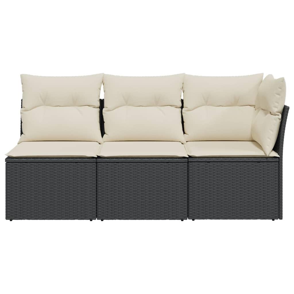 Garden Sofa with Cushions 3-Seater Black Poly Rattan
