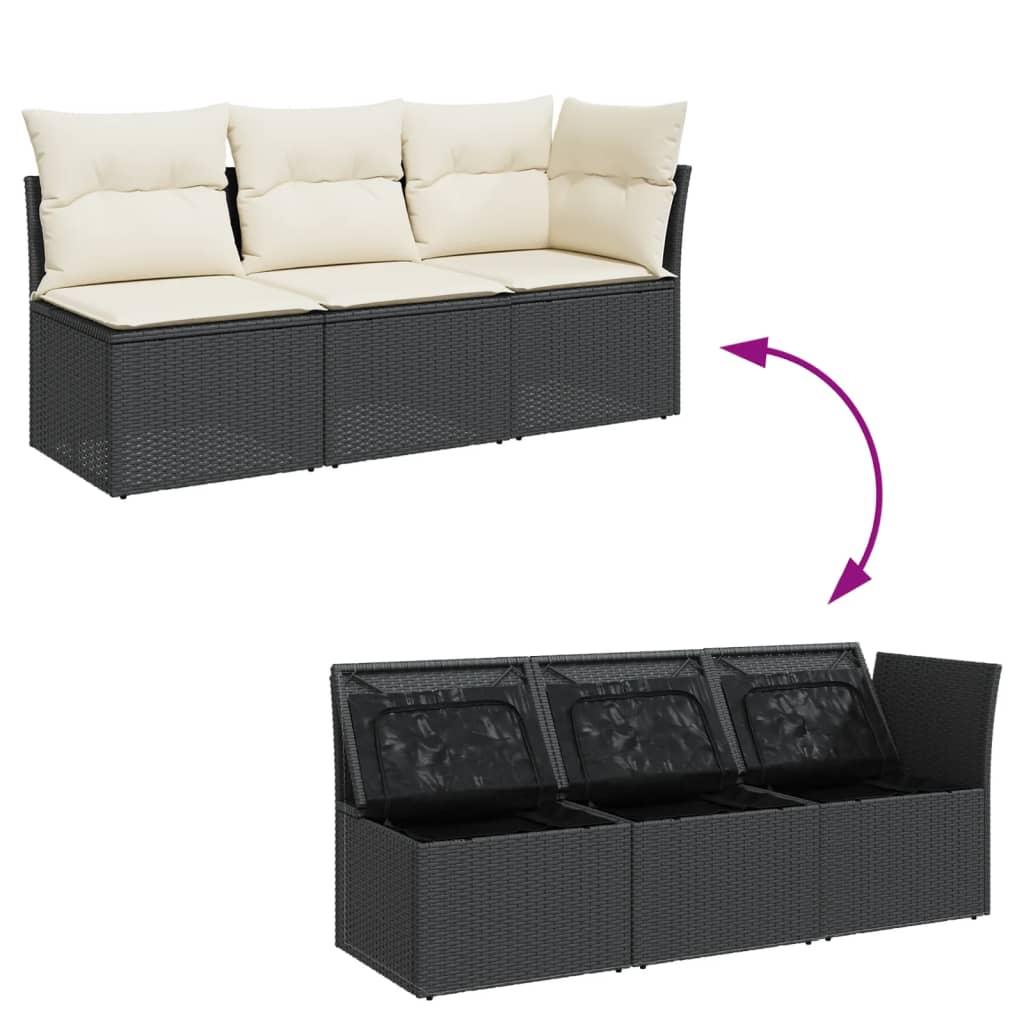 Garden Sofa with Cushions 3-Seater Black Poly Rattan