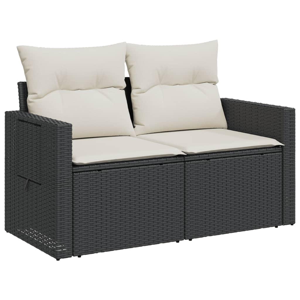 Garden Sofa with Cushions 2-Seater Black Poly Rattan