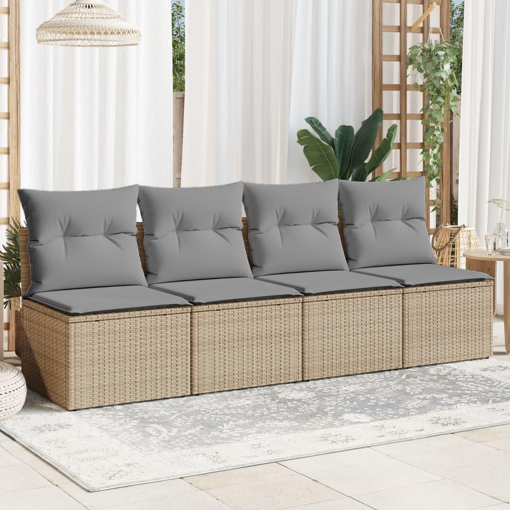 Garden Sofa with Cushions 4-Seater Beige Poly Rattan