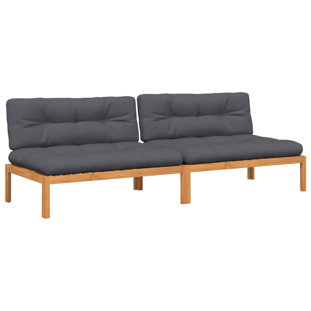 Garden Pallet Middle Sofas with Cushions 2 pcs Solid Wood Acacia