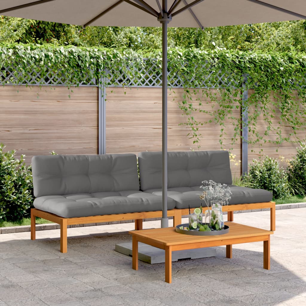 Garden Pallet Middle Sofas with Cushions 2 pcs Solid Wood Acacia