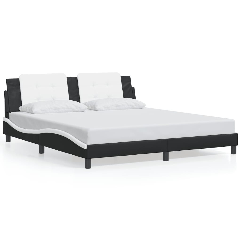 Bed Frame without Mattress "Zadar" Black and White 180x200 cm King Faux Leather