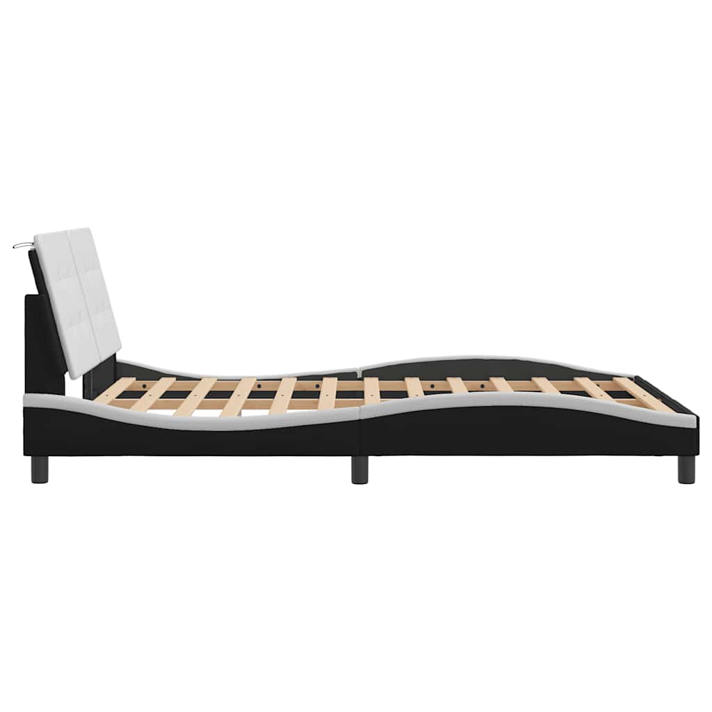 Bed Frame without Mattress "Zadar" Black and White 137x190 cm Double Faux Leather