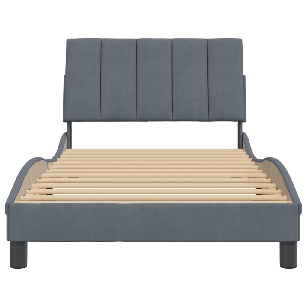 Bed Frame without Mattress "Hanko" Dark Grey 107x203 cm King Single Velvet