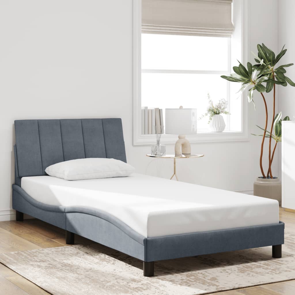 Bed Frame without Mattress "Hanko" Dark Grey 107x203 cm King Single Velvet