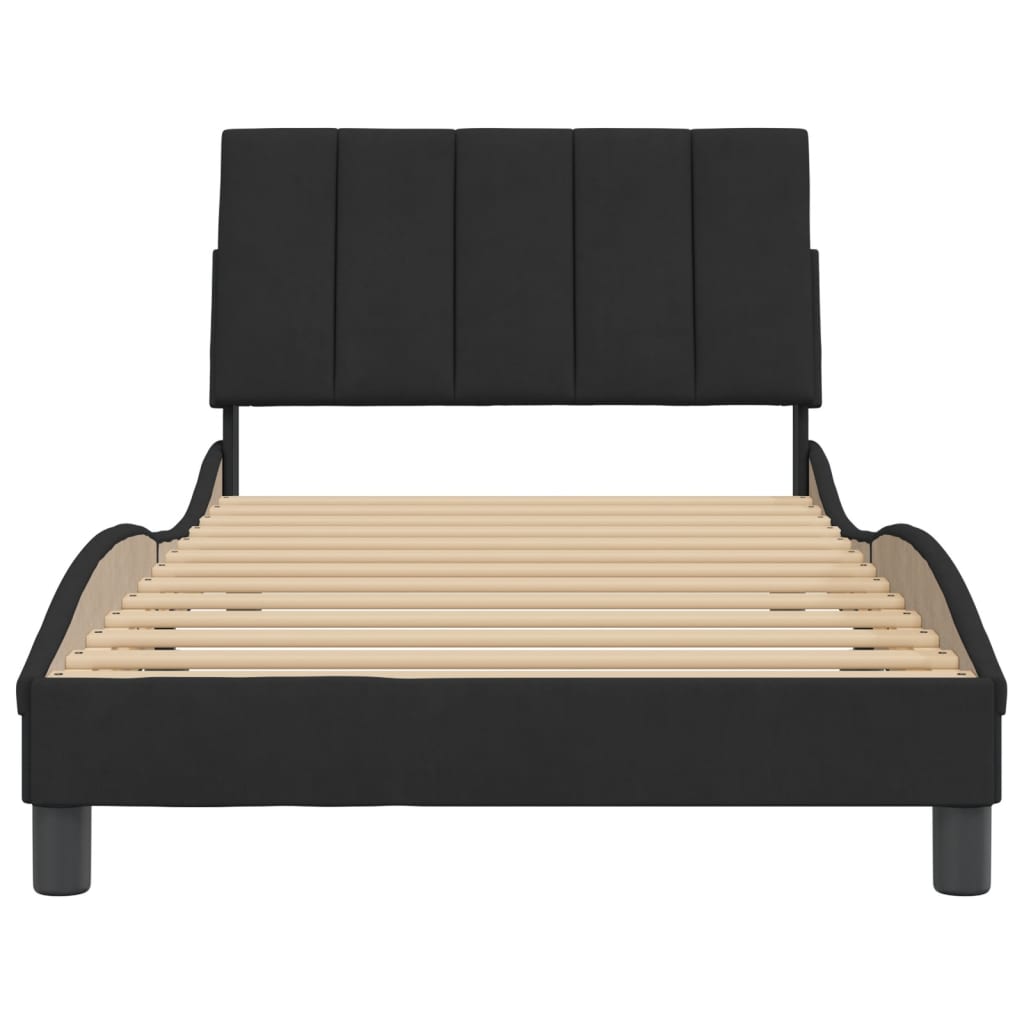 Bed Frame without Mattress "Hanko" Black 107x203 cm King Single Velvet
