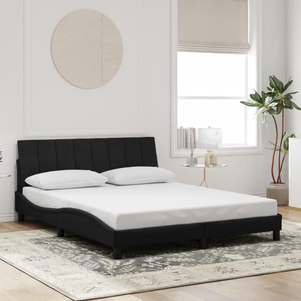 Bed Frame without Mattress "Hanko" Black 152x203 cm Queen Velvet