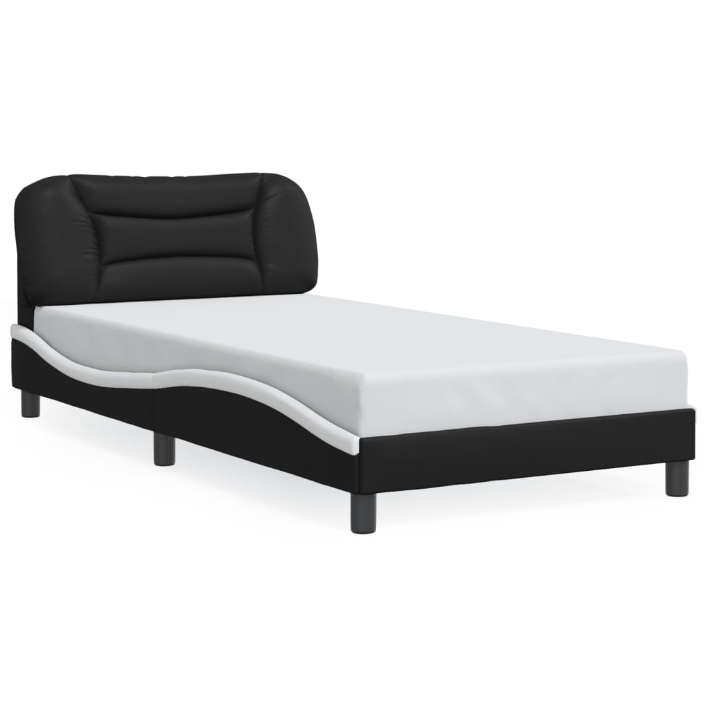 Bed Frame without Mattress "Hvar" Black and White 107x203 cm King Single Faux Leather