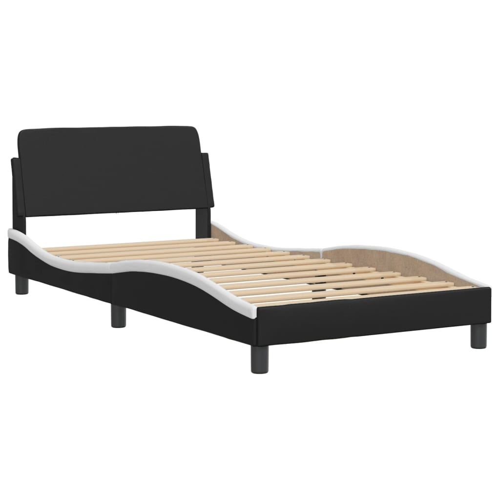 Bed Frame without Mattress "Hvar" Black and White 107x203 cm King Single Faux Leather