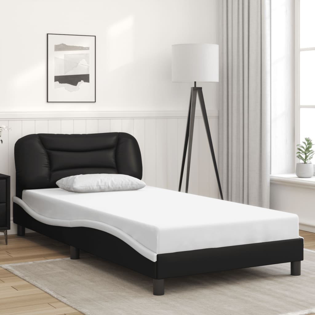 Bed Frame without Mattress "Hvar" Black and White 107x203 cm King Single Faux Leather