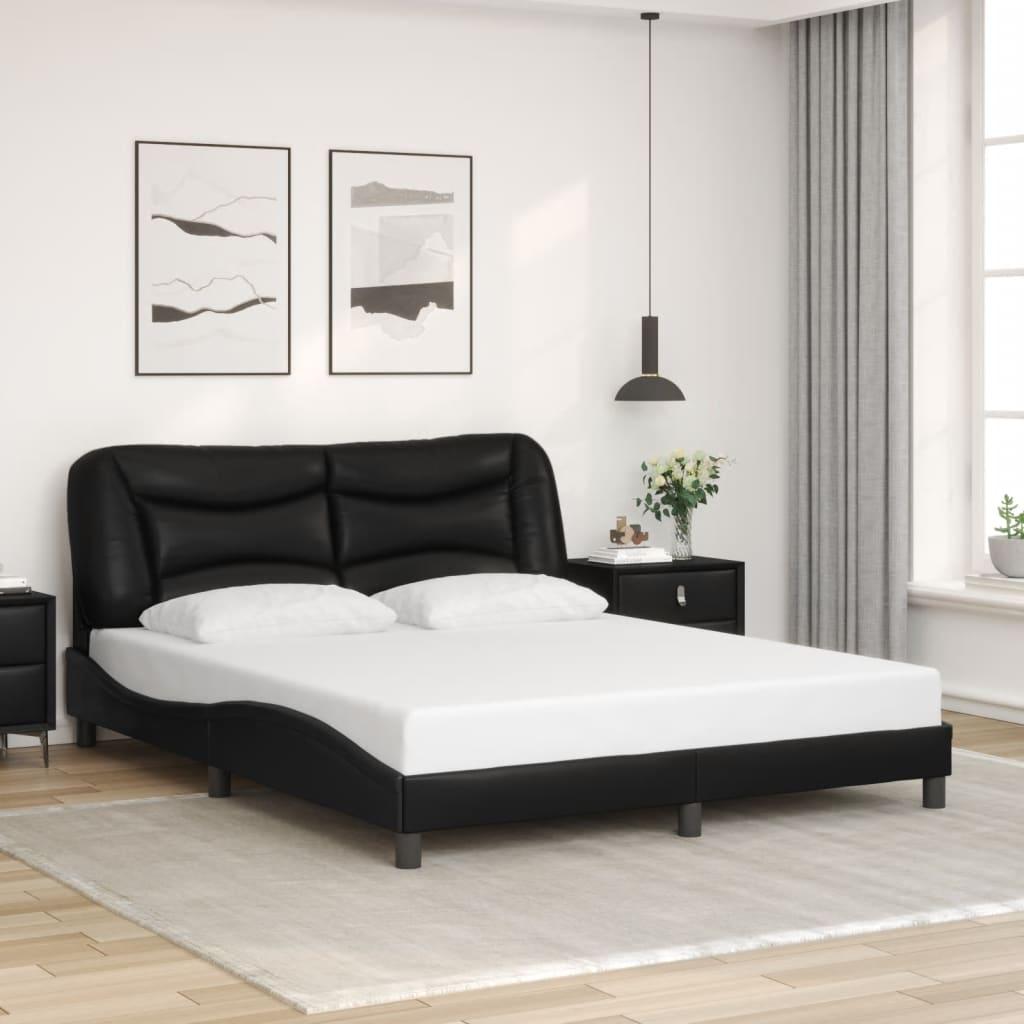 Bed Frame without Mattress "Hvar" Black 152x203 cm Queen Faux Leather