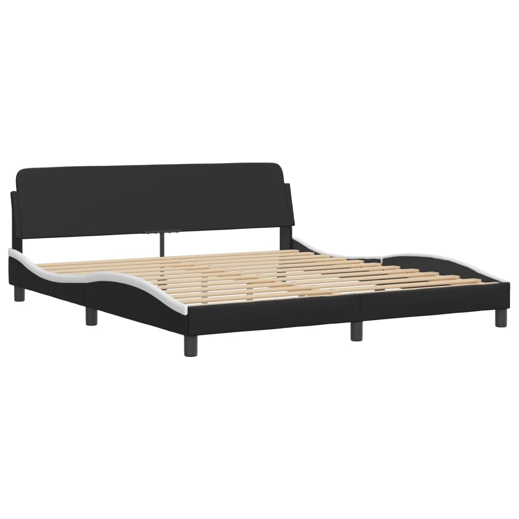 Bed Frame without Mattress "Hvar" Black and White 180x200 cm King Faux Leather
