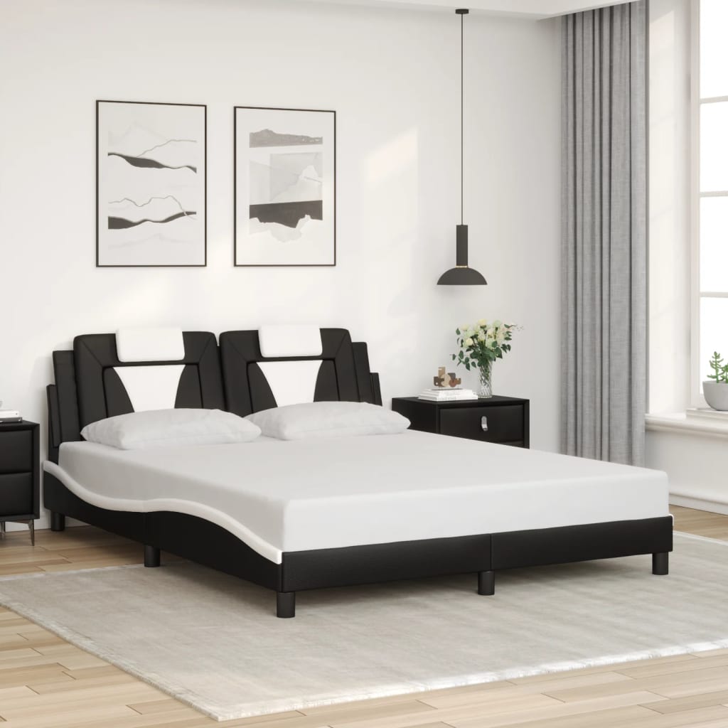 Bed Frame "Viana" without Mattress Black and White 152x203 cm Queen Faux Leather