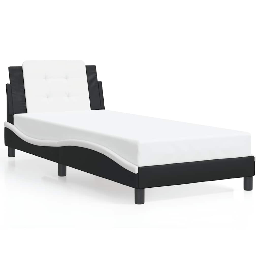 Bed Frame without Mattress "Zadar" Black and White 107x203 cm King Single Fabric