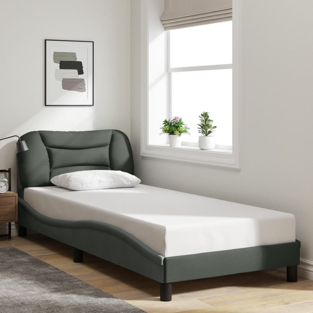 Bed Frame with LED without Mattress "Hvar" Dark Grey 90x190 cm Fabric