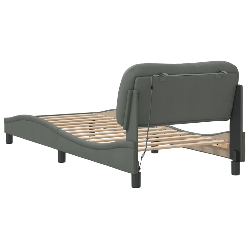Bed Frame with LED without Mattress "Hvar" Dark Grey 90x190 cm Fabric