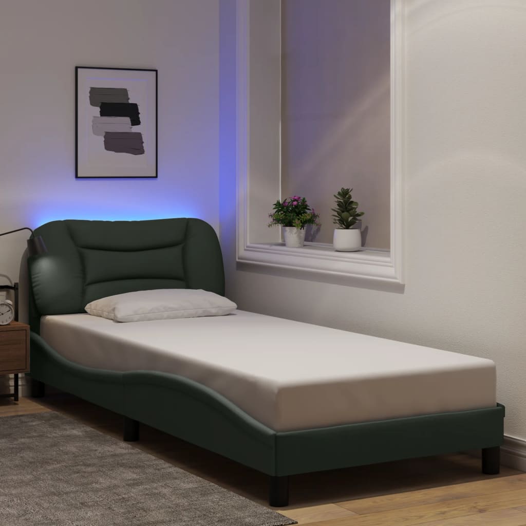 Bed Frame with LED without Mattress "Hvar" Dark Grey 90x190 cm Fabric
