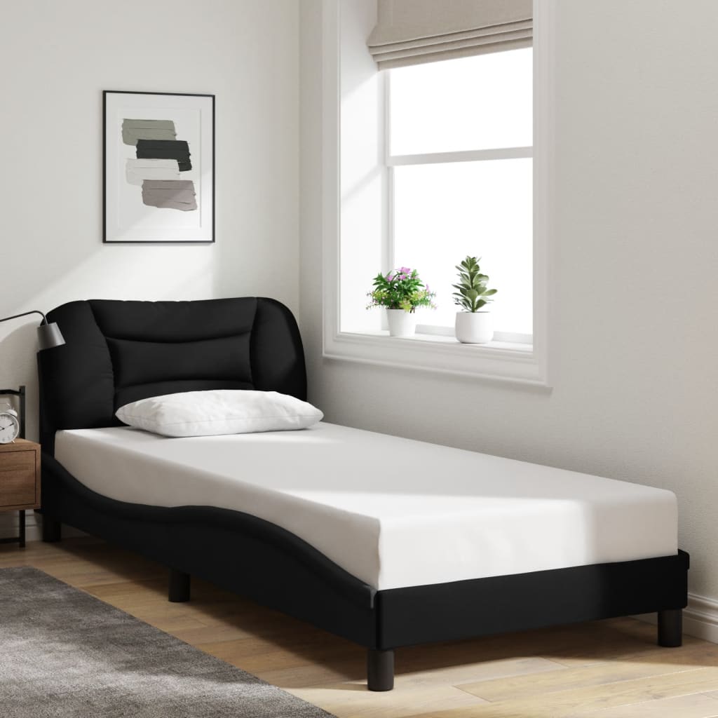 Bed Frame with LED without Mattress "Hvar" Black 90x190 cm Fabric