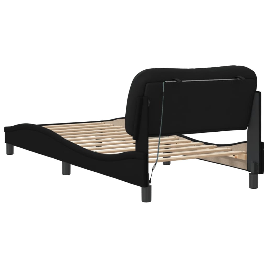 Bed Frame with LED without Mattress "Hvar" Black 90x190 cm Fabric