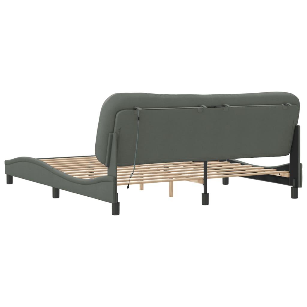 Bed Frame with LED without Mattress "Hvar" Dark Grey 180x200 cm King Fabric