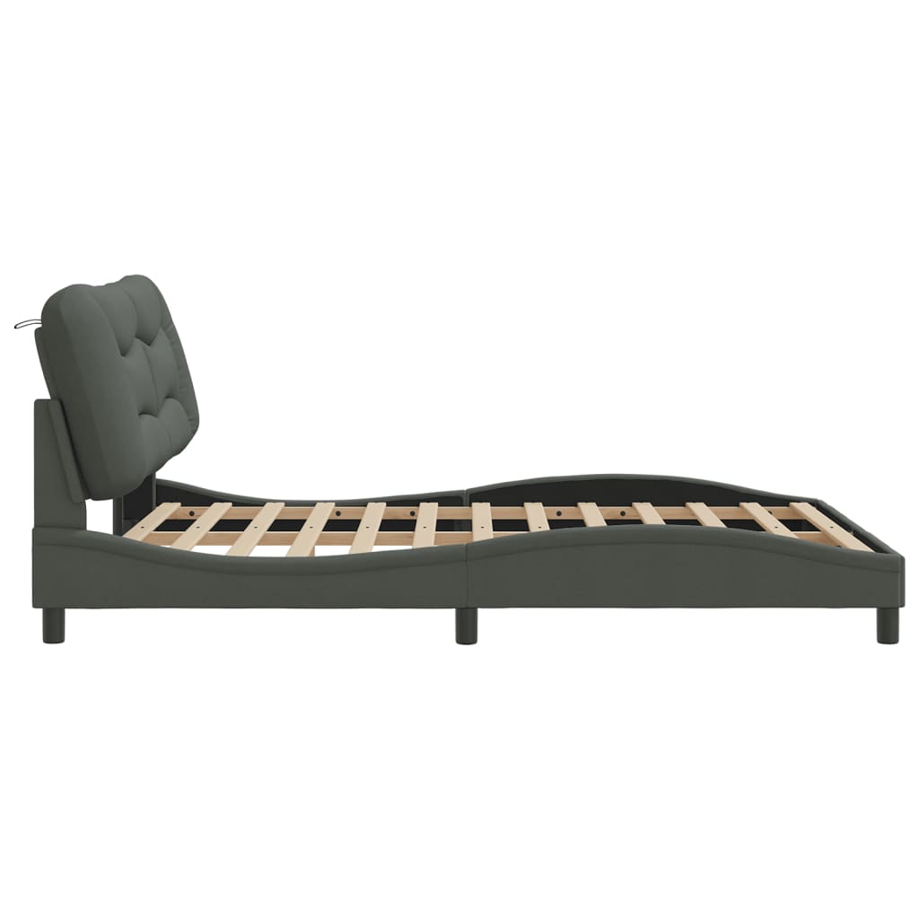 Bed Frame with LED without Mattress "Hvar" Dark Grey 152x203 cm Queen Fabric
