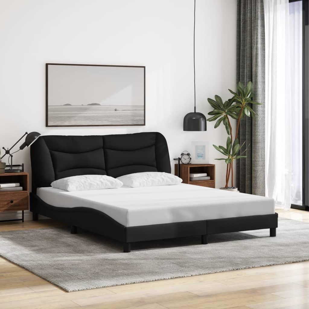 Bed Frame with LED without Mattress "Hvar" Black 152x203 cm Queen Fabric