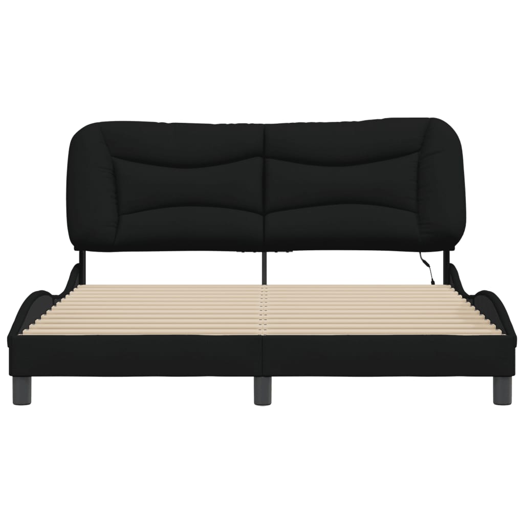 Bed Frame with LED without Mattress "Hvar" Black 152x203 cm Queen Fabric