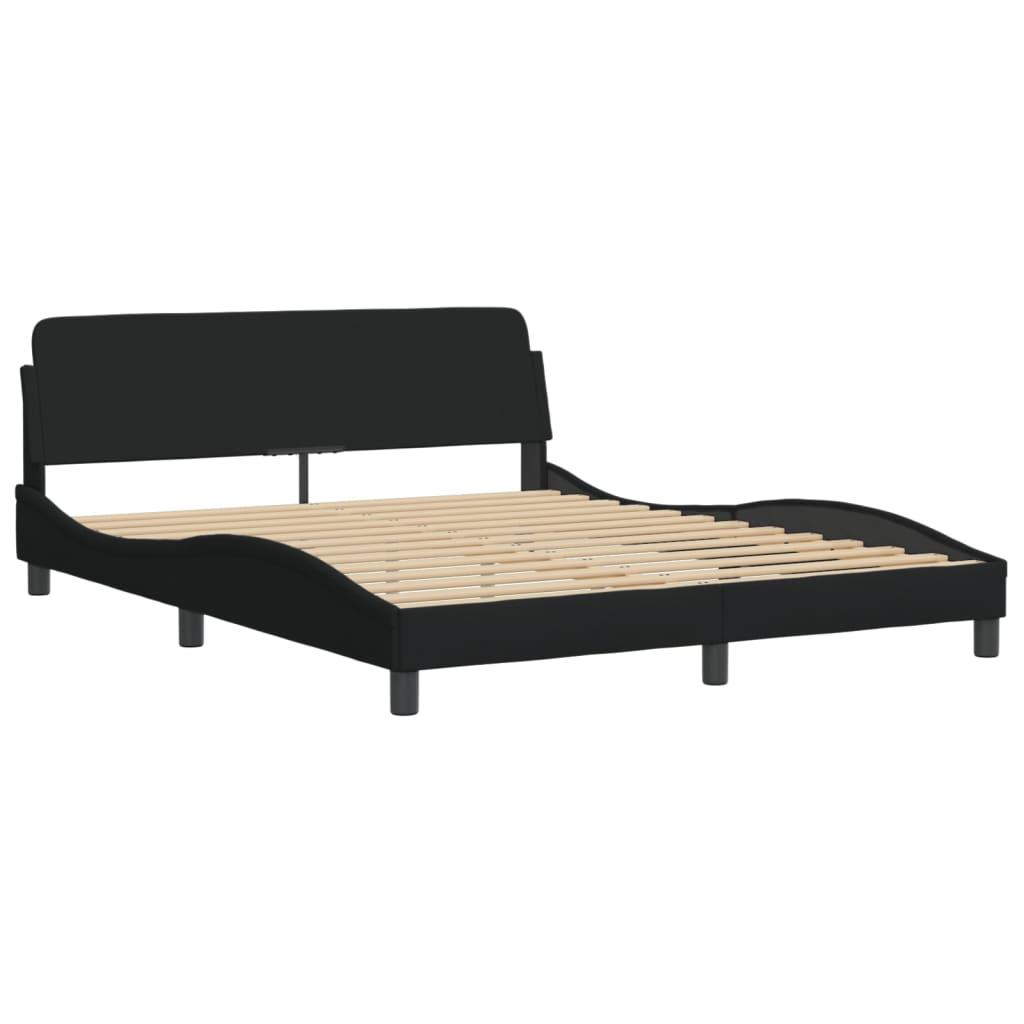 Bed Frame with LED without Mattress "Hvar" Black 152x203 cm Queen Fabric