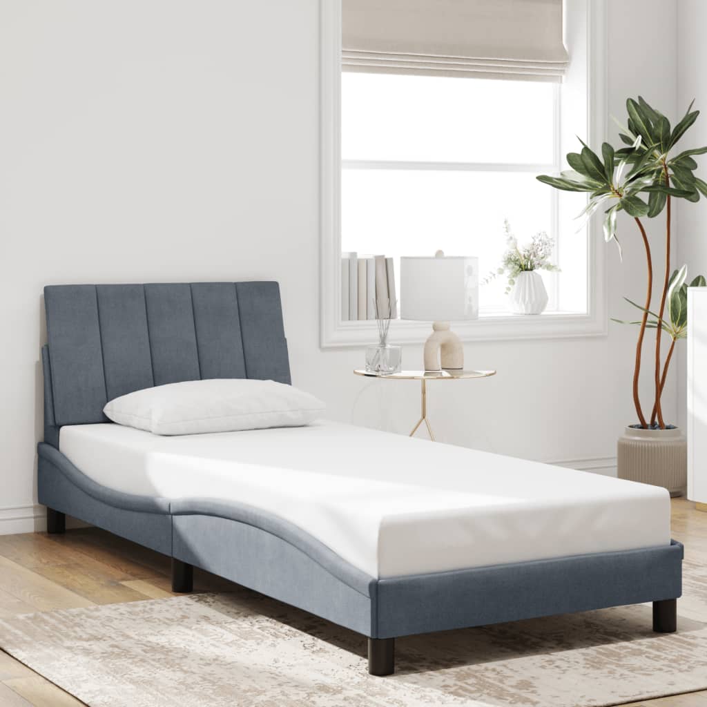 Bed Frame with LED without Mattress "Hanko" Dark Grey 90x190 cm Velvet