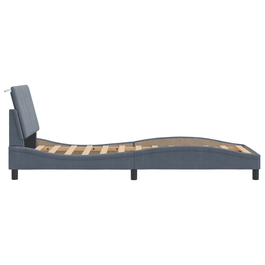 Bed Frame with LED without Mattress "Hanko" Dark Grey 90x190 cm Velvet