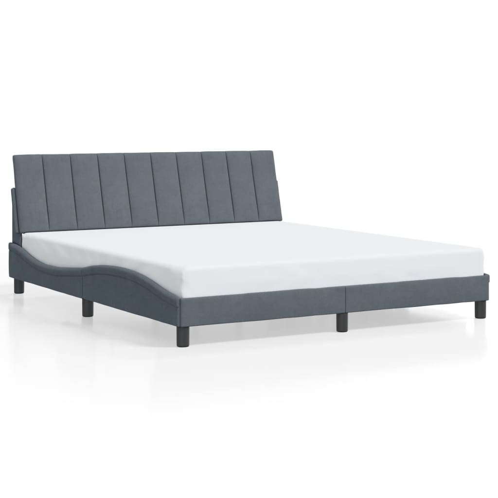 Bed Frame with LED without Mattress "Hanko" Dark Grey 180x200 cm King Velvet