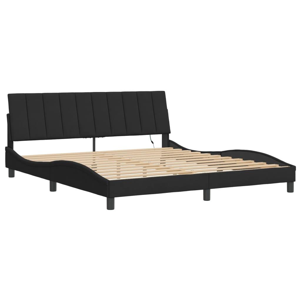 Bed Frame with LED without Mattress "Hanko" Black 180x200 cm King Velvet