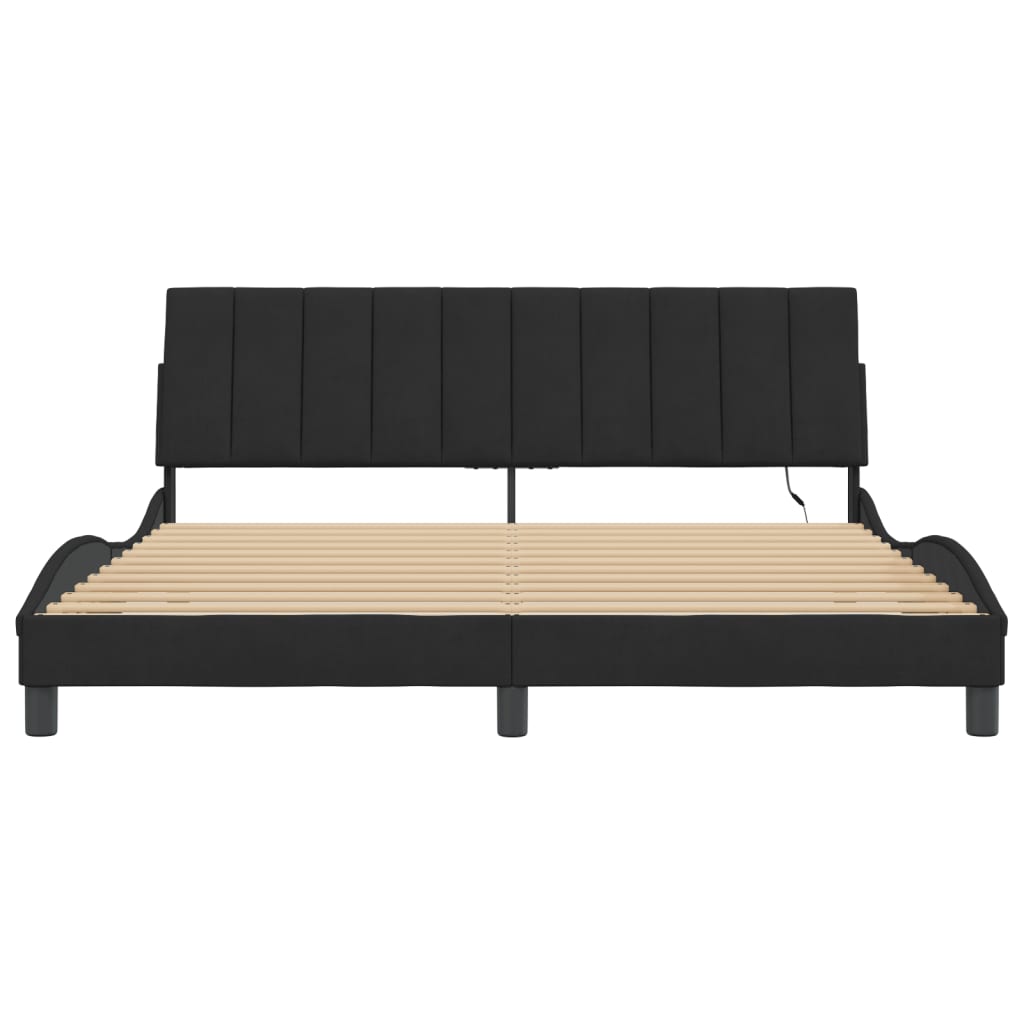 Bed Frame with LED without Mattress "Hanko" Black 180x200 cm King Velvet